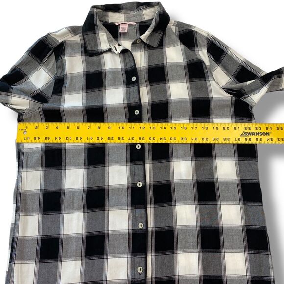 Victorias Secret Nightgown Sleep Shirt Pajamas Womens Large Black White Plaid - Picture 8 of 9